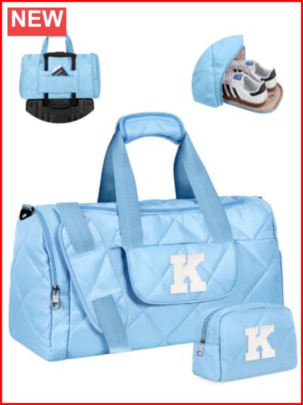 Personalized Initial Duffle Bag with Shoe Compartment Weekender Overnight